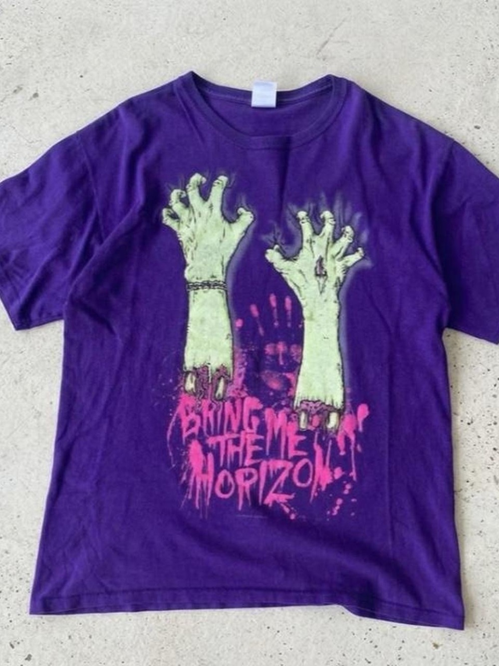 Gildan Purple Short Sleeve Tee with Neon Zombie Hands Graphic